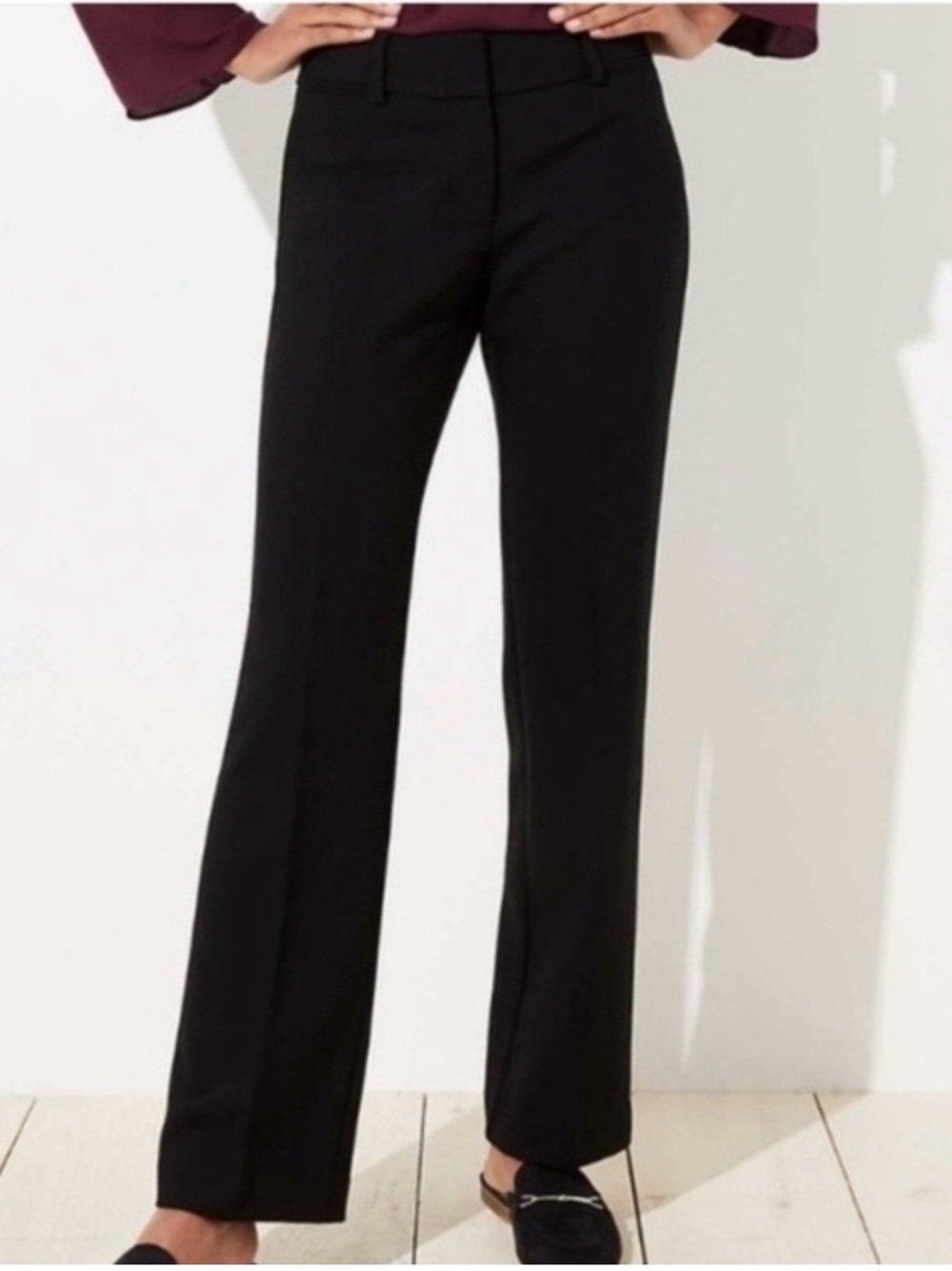 LOFT Julie Black Flat-Front Trousers Size 0